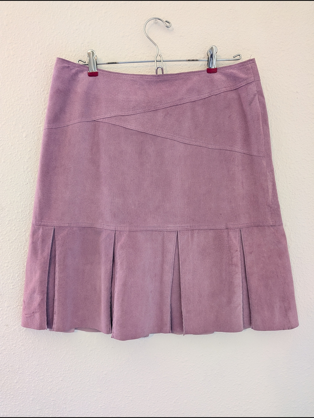 Vintage Suede Pleated Skirt, REVUE Size L Light Mauve